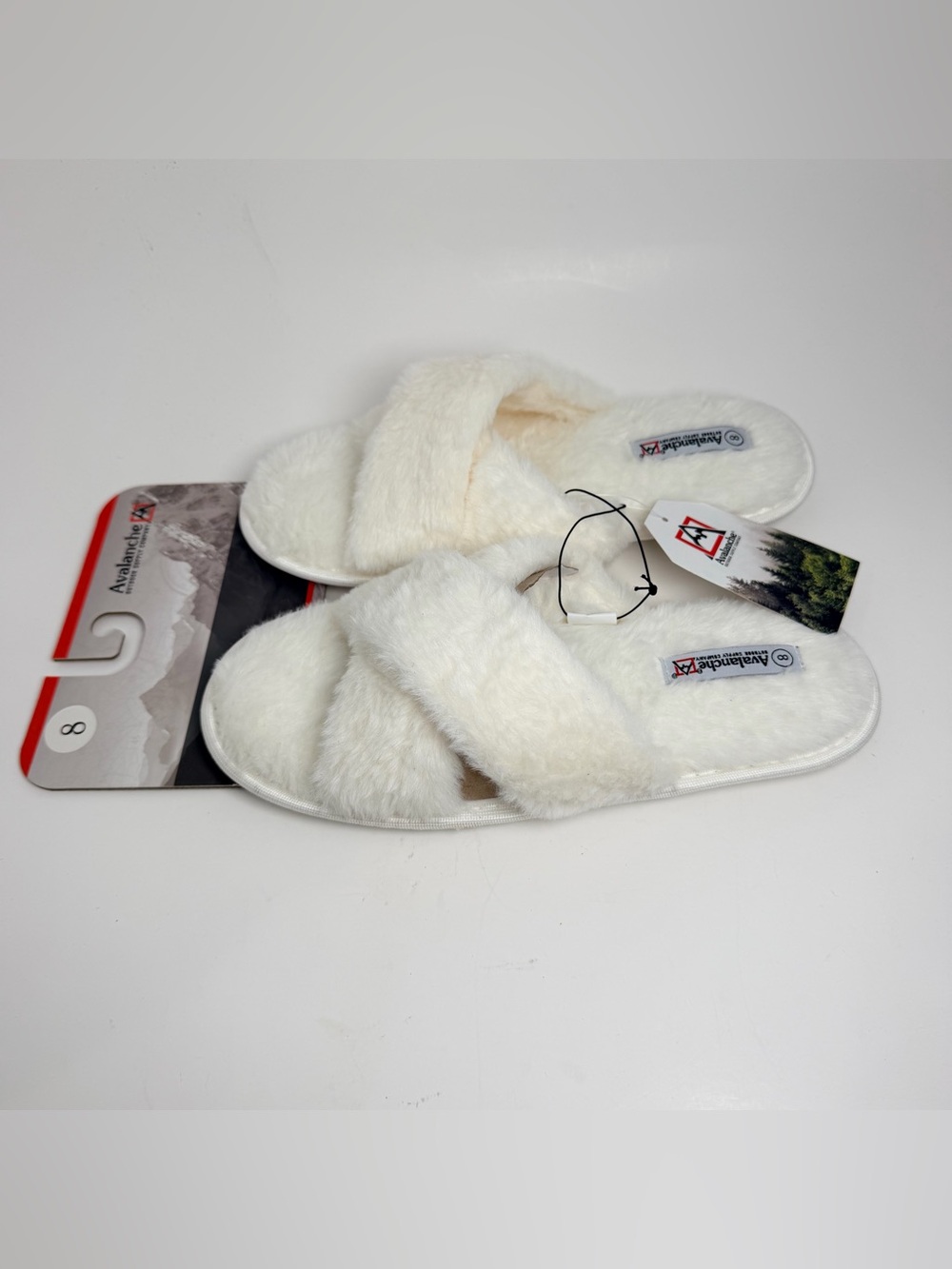 Avalanche White Plush Crisscross Slide Slippers